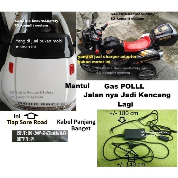 Terlaris Charger Adaptor Mobil Aki Anak 6V Mobilan Motoran Aki Motor Mainan