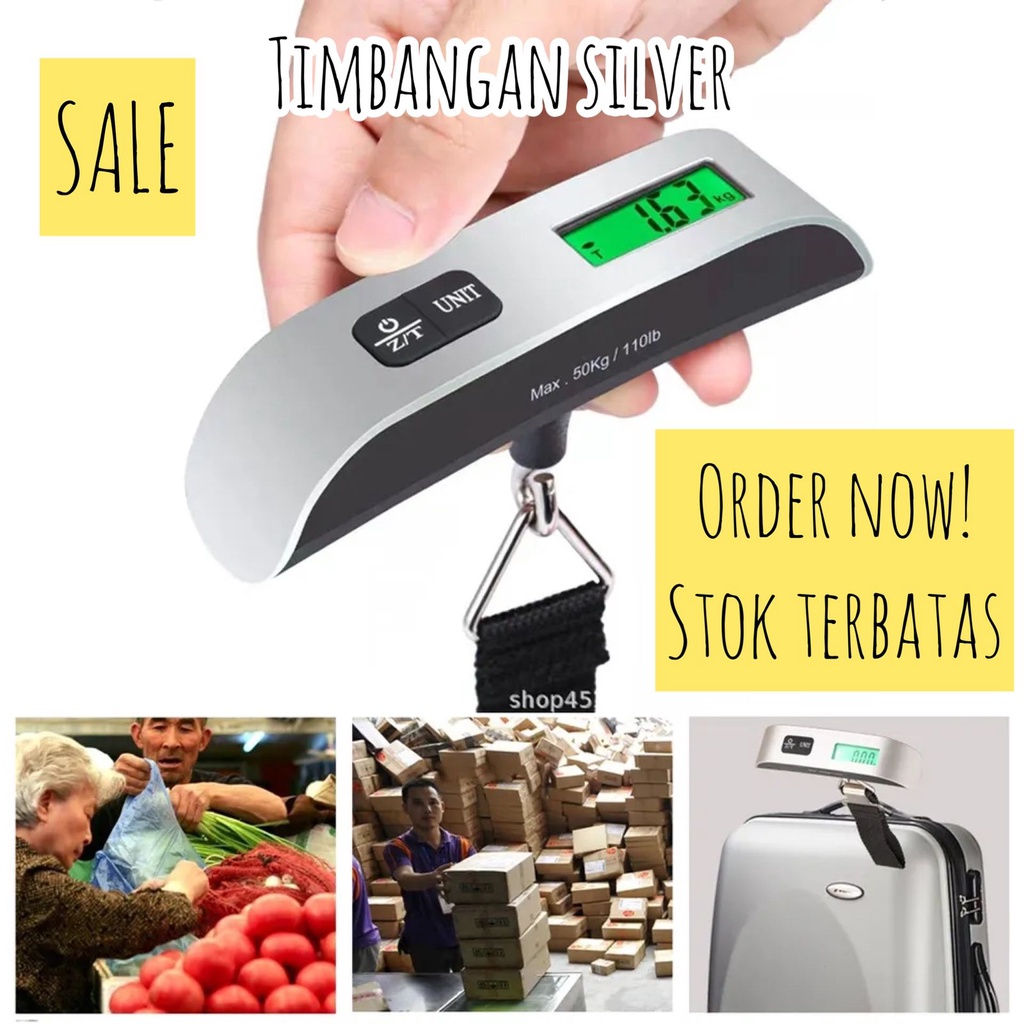 Timbangan Digital Silver Luggage Scale Travel Timbangan Koper Gantung