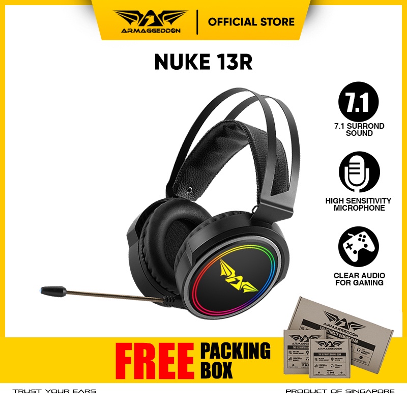 (CUCI GUDANG) Headset Gaming Armaggeddon Nuke 13R Surround 7.1 Gaming Headphone with Microphone For 