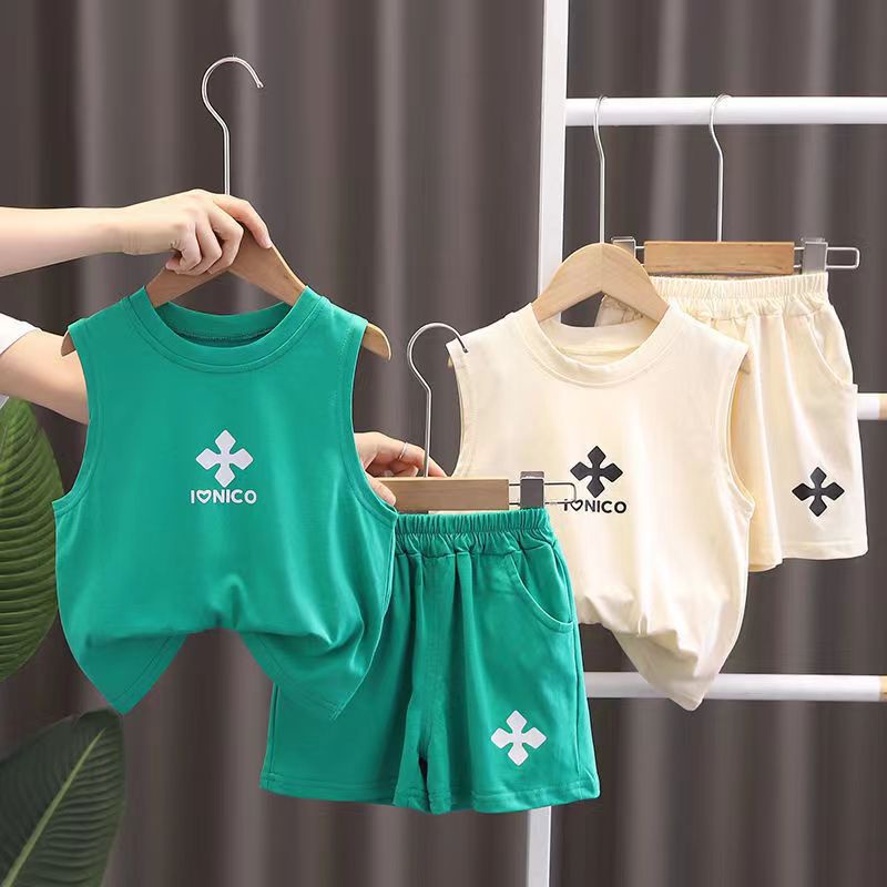 0-6 tahun Musim panas cowok Tanpa lengan pakaian anak laki laki baju setelan bayi kaos katun fashion