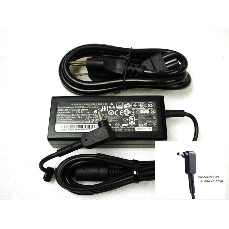 Adaptor Charger Notebook Laptop Acer 19V 2.37A Jack Kecil 3.0x1.1mm ORI