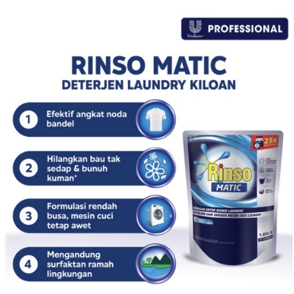 Rinso Matic Professional Deterjen Laundry Kiloan Cair 1.65L Rinso Cair Matic 1.65L rinso matic cair rinso matic deterjen cair mesin cuci