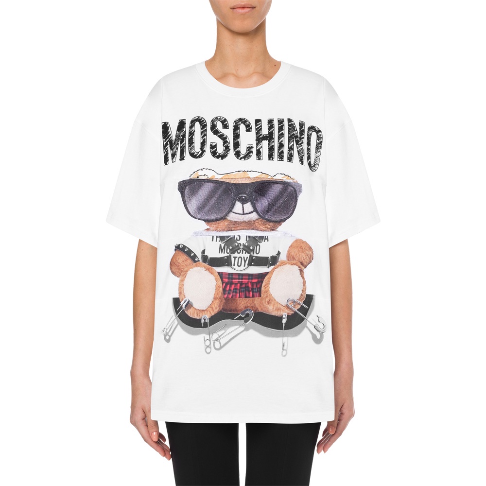 Moschino Safety Pin Bear Oversize Tee White