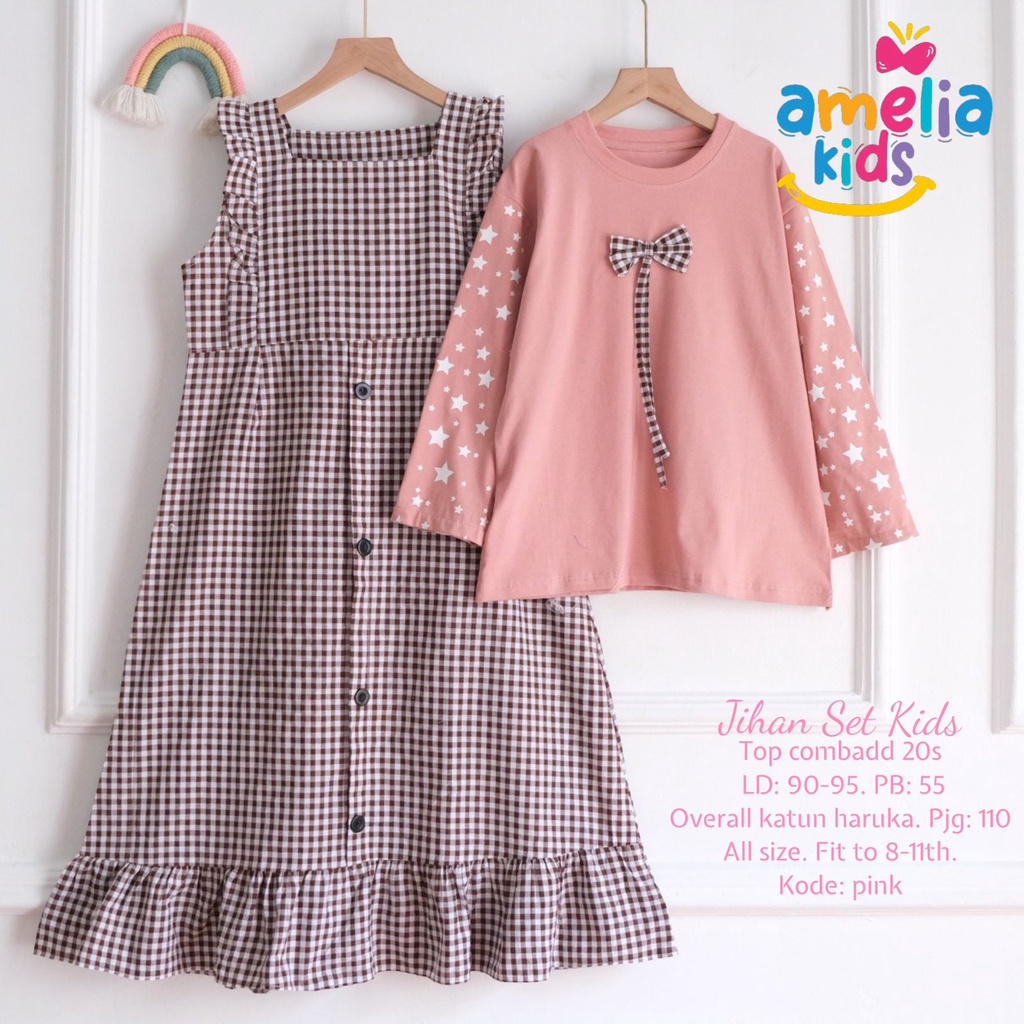 JIHAN SET KIDS ORIGINAL BY AMELIA SETELAN BAJU ANAK PEREMPUAN USIA 8-12TAHUN ONESET ANAK OVERALL DAN
