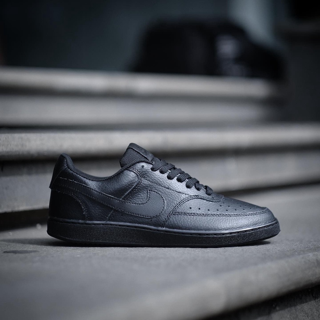 NIKE COURT VISION LOW LEATHER ALLBLACK ORIGINAL | SEPATU HITAM POLOS | SNEAKERS PRIA | ORIGINAL BNWB