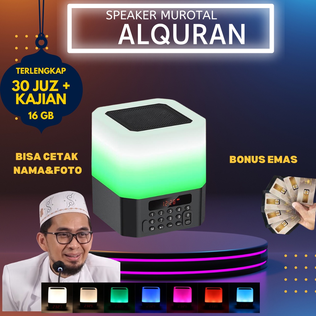 AL FALAH Speaker Alquran Murottal MP3 Hafalan 16GB Bluetooth Portable Lampu TidurLED Lengkap Radio d