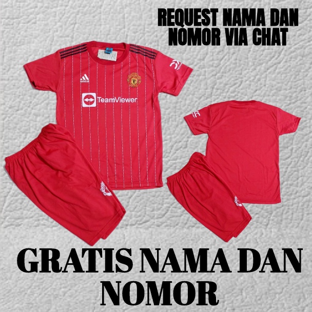 CUSTOM NAMA SETELAN ANAK BAJU BOLA MU MERAH