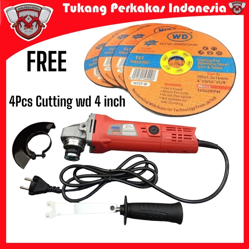 Kodenki mesin gerinda tangan 4 inch Free 4 pcs batu potong Wd 4 inch Grenda gerenda