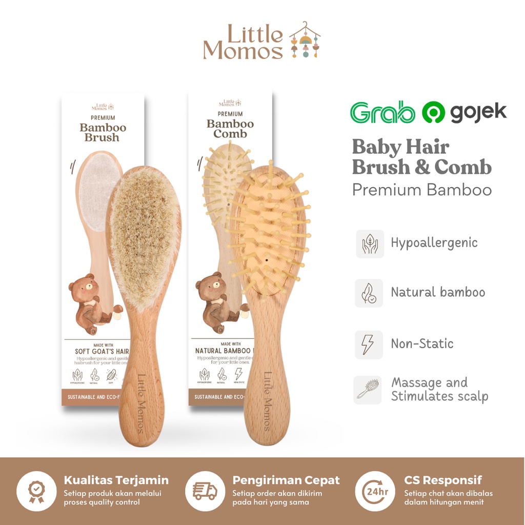 Little Momos Sisir Bayi Natural Bamboo Comb Hair Brush