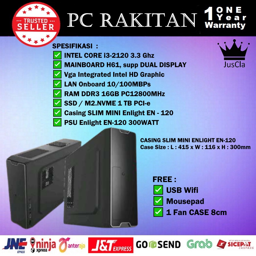 MONITOR 19&quot;+INTEL CORE i3-2120 3,3GHz PC MINI SLIM|RAM 16GB|SSD 1TB M.2 NVME|KEY+MOUSE|WiFi, Komputer Rakitan, MINI PC Admin/Office Baru Bergaransi 1 Tahun