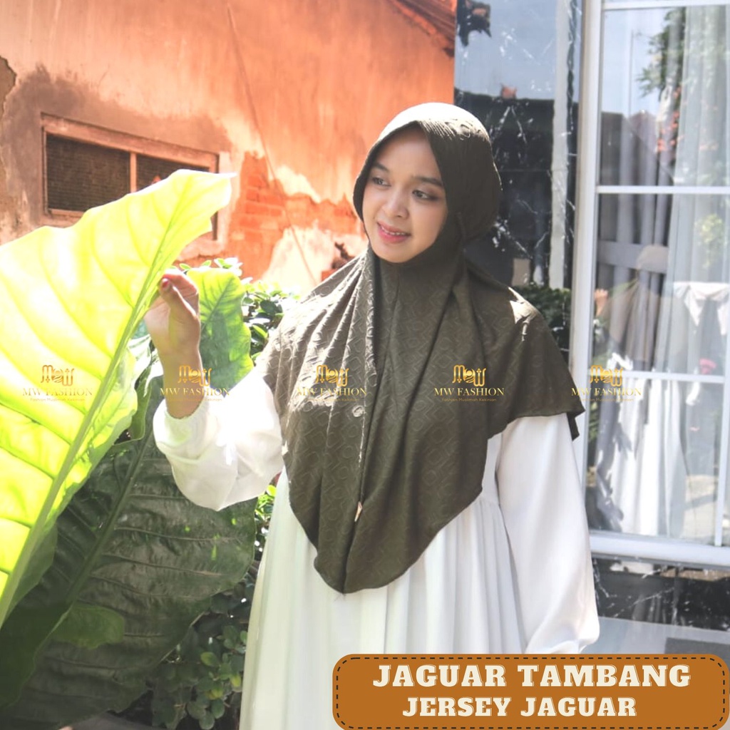 GROSIR HIJABKU Hijab Instan Bergo Pad Jumbo Jersey Jaguar Tali kepang Motif Terbaru (Jaguar Tambang)