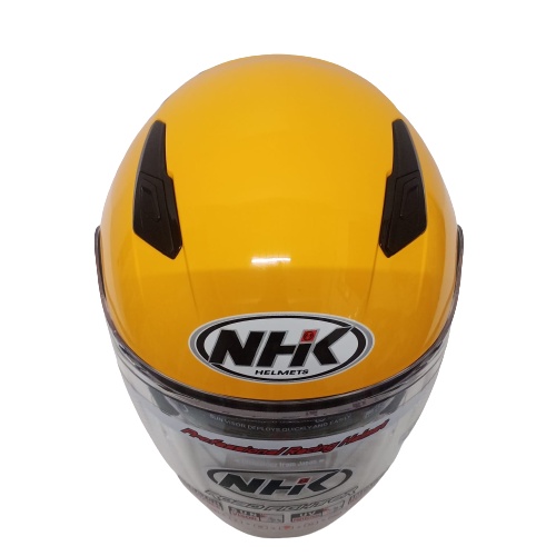 Helm NHK R1 Max Solid Yellow Glossy Kuning Kilat Double Visor Half Face - Helem Motor SNI DOT Touring Dewasa Pria Wanita Cewek Cowok Helmet Keren Terbaru Original