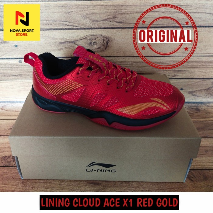 {MentariStore} SEPATU BADMINTON LINING CLOUD ACE X1 NEW COLOUR - Red Gold Berkualitas