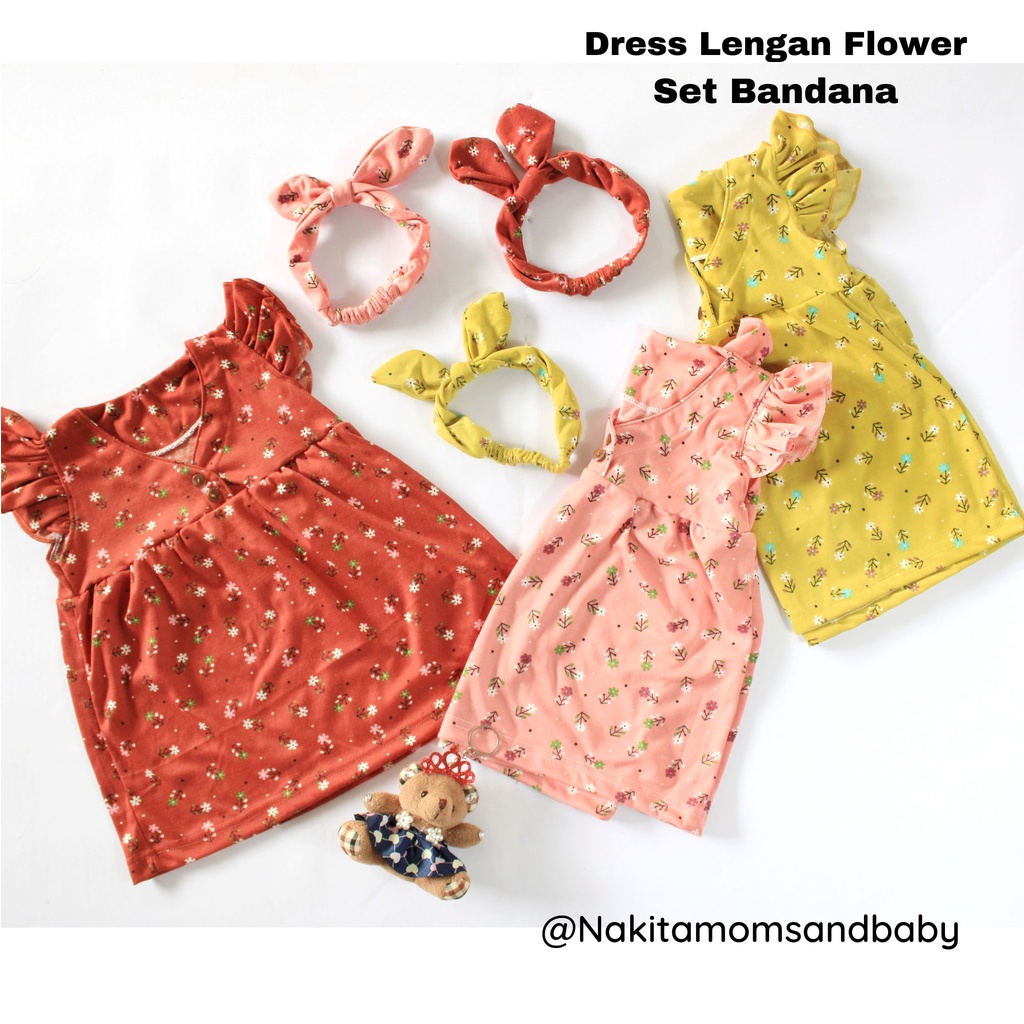 Dress Bayi Motif Printing Flower/ printing baby's breath kekinian plus bandana SNI Babycute Promo 9.9