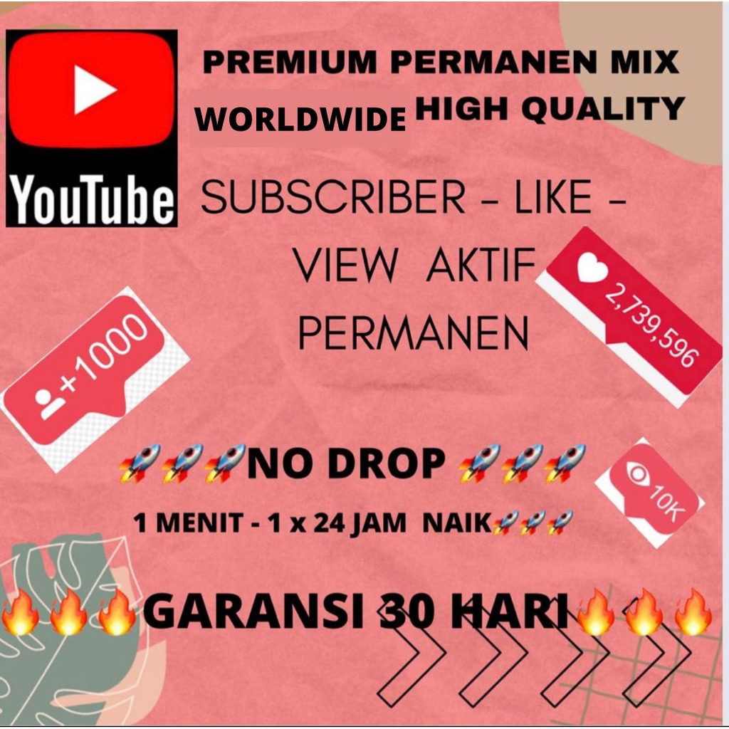 YOUTUBE VIEW ( 100 - 900 ) SOFTWARE VIEW PERMANEN YOUTUBE MIX WORLDWIDE GARANSI 30 HARI