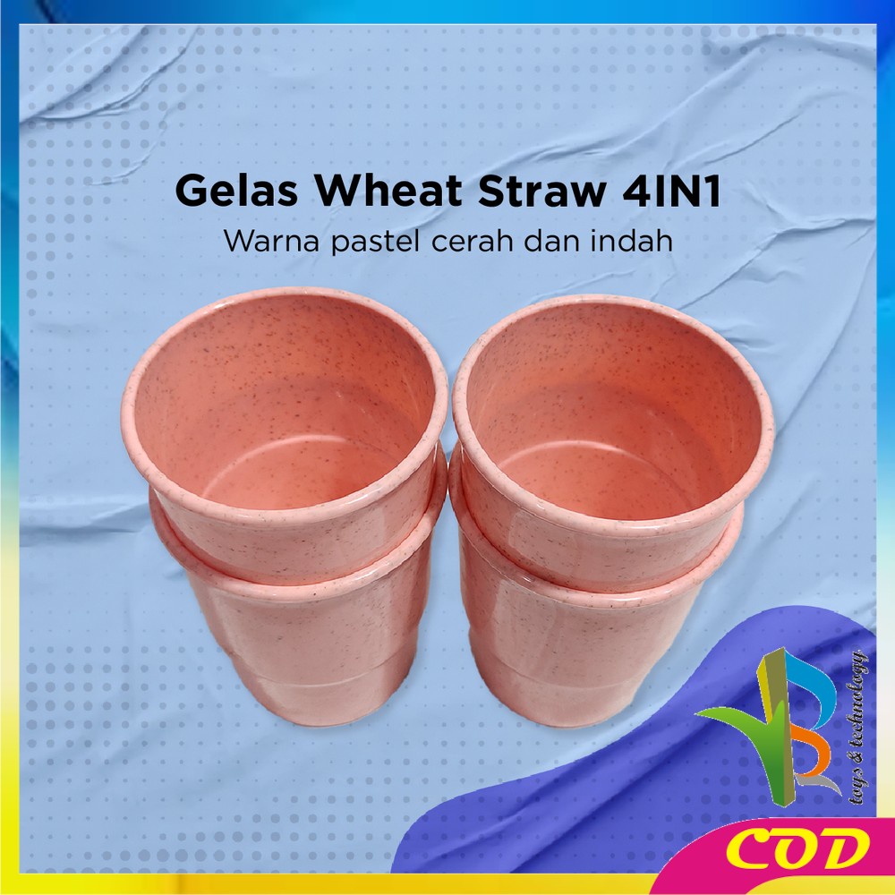 RB-C811 Gelas Wheat Straw 4IN1 / Gelas Cangkir Mug Plastik Jerami Gandum / Gelas Tanpa Gagang Serbaguna