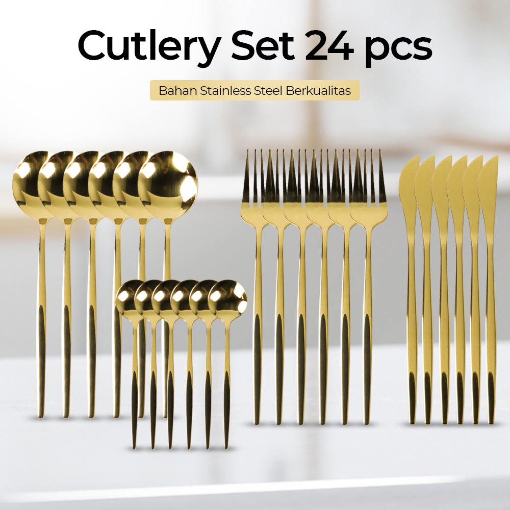 Cutlery Set Perlengkapan Makan Stainless Steel 24PCS - DS0053 - Golden