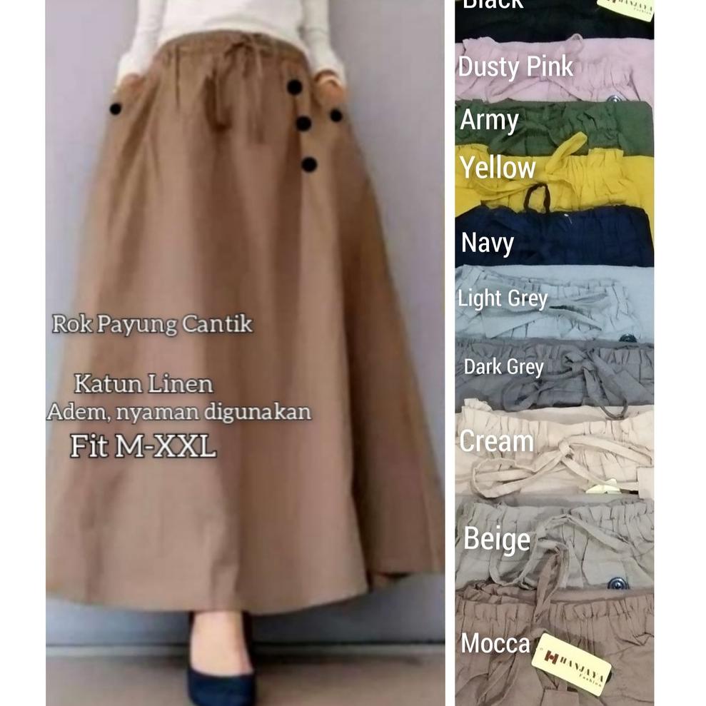 SIAP KIRIM ROK KATUN LINEN RAMI PANJANG PAYUNG/ROK LEBAR MAYUNG. ROK REMAJA MUSLIM/ROK JUMBO
