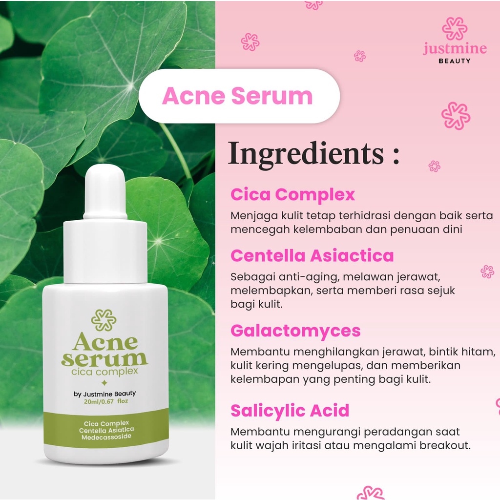 Acne Serum Cica Complex 20ml - Justmine Beauty | Serum Khusus Jerawat
