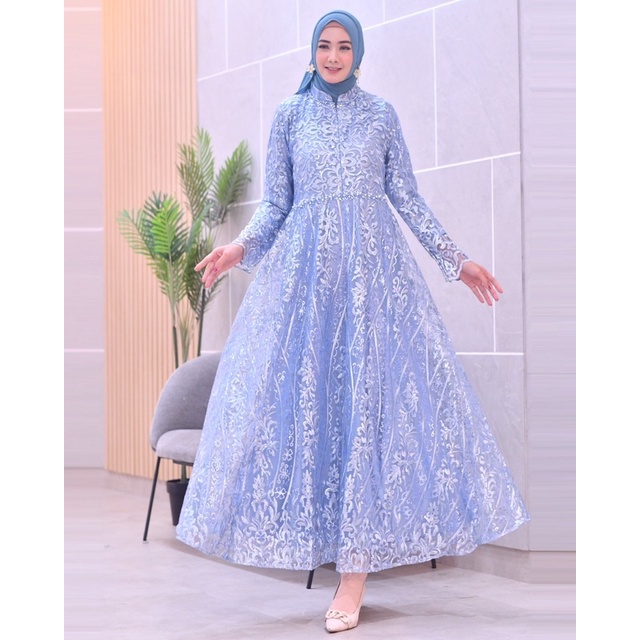 Permata Olshop / Kebaya Gamis Brukat Tulle Bordir Busui / Gamis Kebaya Kondangan / Kebaya Gamis Pesta Mewah / Gamis Modern