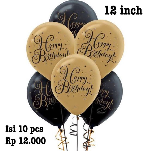 balon latex happy birthday tulisan HBD gold / black 12 inch isi 10 pcs