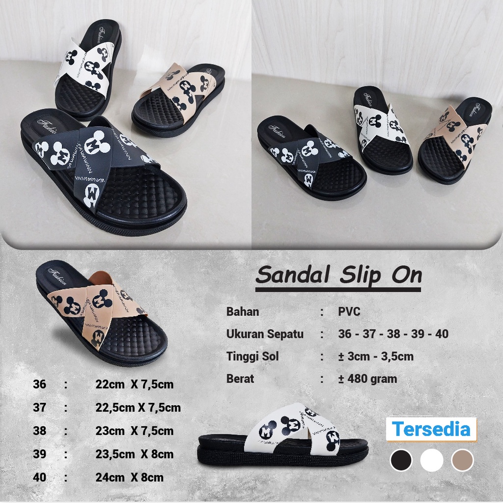 Sandal Slip On Wanita Fashion Style Sandal Slop Flat Motif Sandal Cewek Kasual Nyaman PVC Satu7an SPT-53