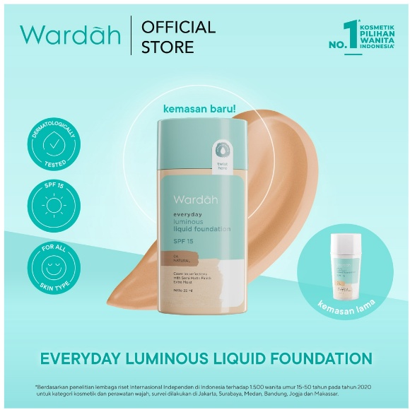 Wardah Everyday Luminous Liquid Foundation - Alas Bedak Cair Dengan Hasil Matte Natural dan Mengandung SPF 15