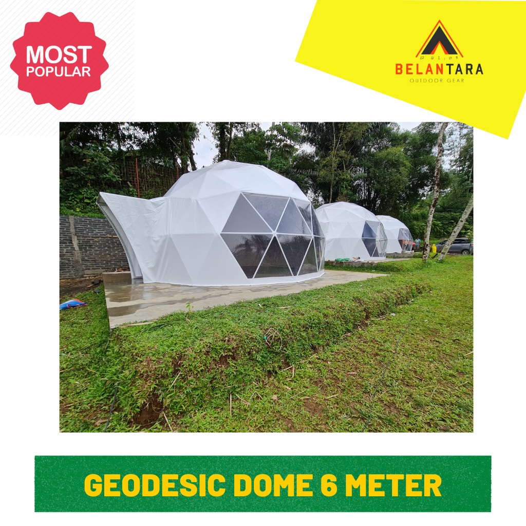 tenda glamping dome geodesic luxury belantara series dimensi 6 meter