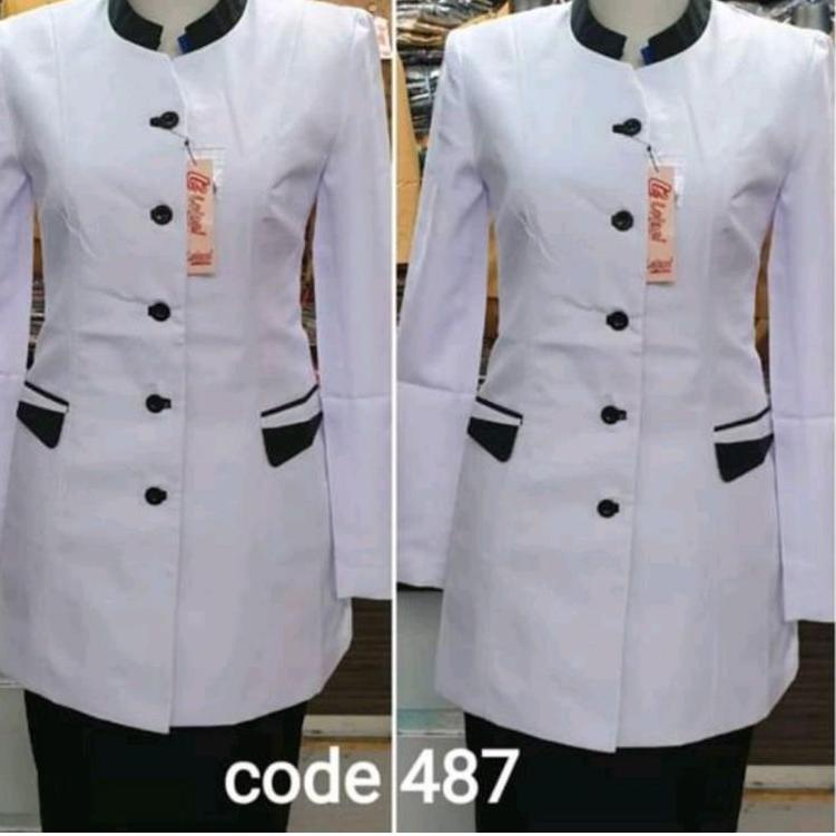 [ART. 0518] Blazer Hitam Putih ASN PNS Baju Hitam Putih List Batik Atasan Putih lolani