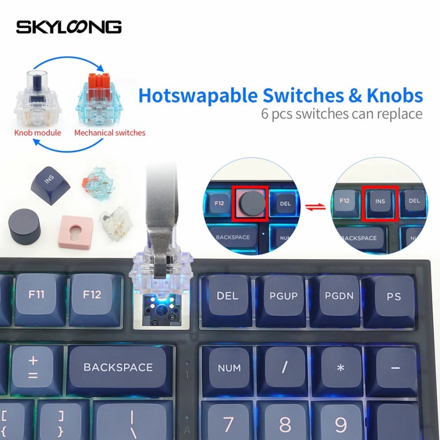 Keyboard Gaming Mechanical Skyloong GK980 Glacier Blue Pink PBT Keycap