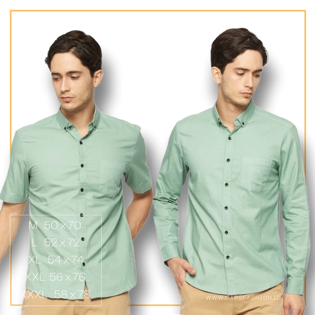 Kemeja Couple Ayah dan Anak laki laki polos lengan panjang dan pendek warna sage green tosca toska hijau mint casual formal jumbo unisex