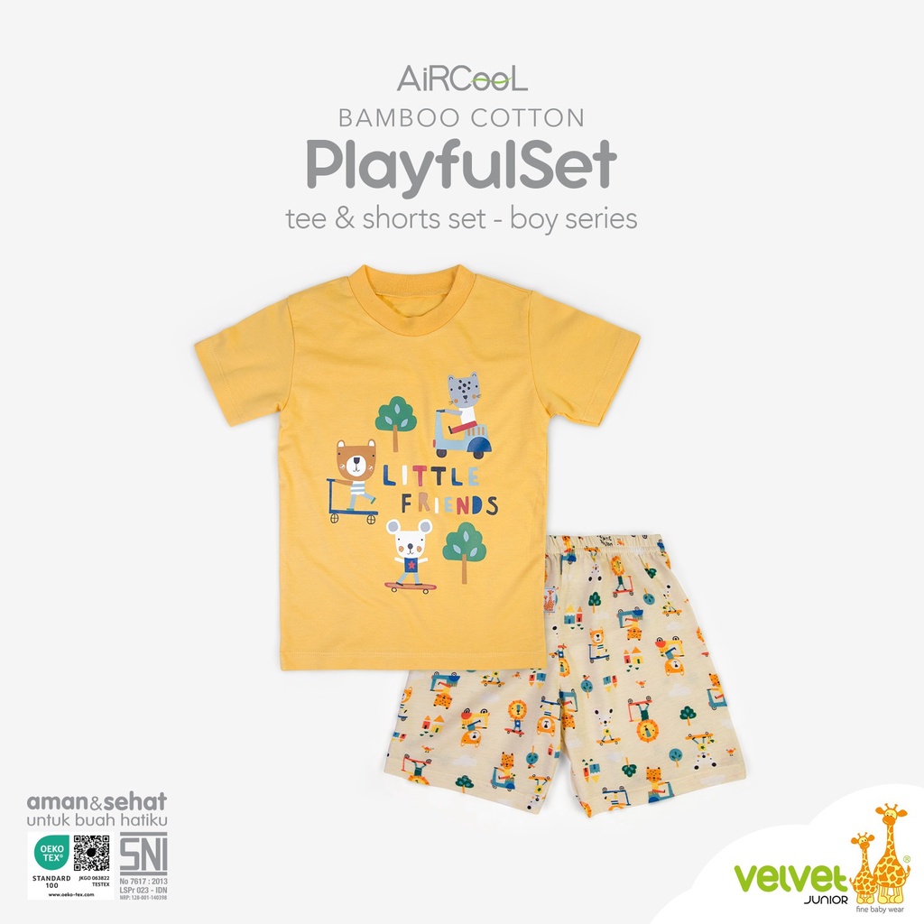 Velvet Junior Playful Set Bamboo 1-5 Tahun Setelan Pendek Bamboo Anak Unisex / Piyama Bamboo Velvet CBKS