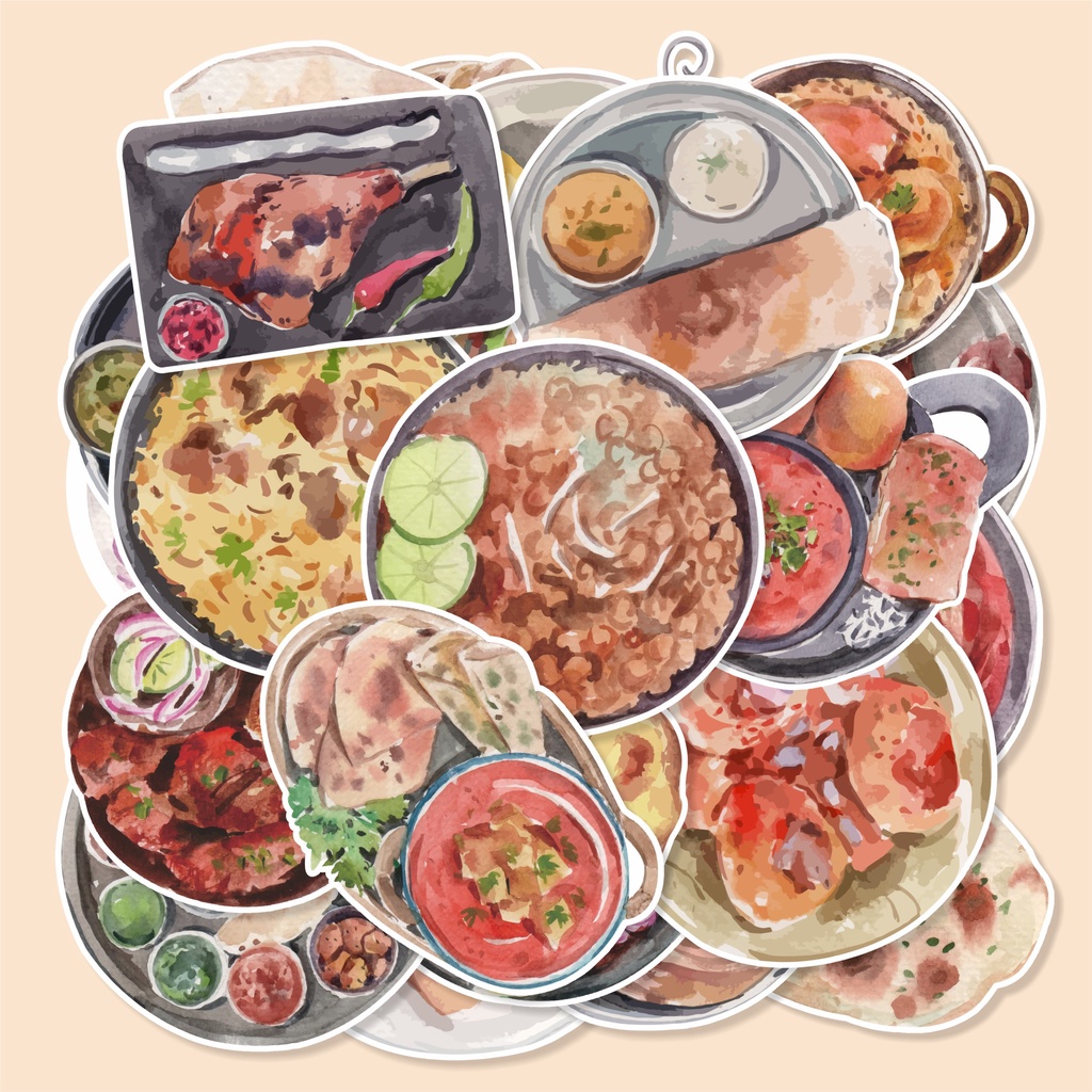 

( 20 pcs ) cetak stiker murah tema INDIAN FOOD-watercolor