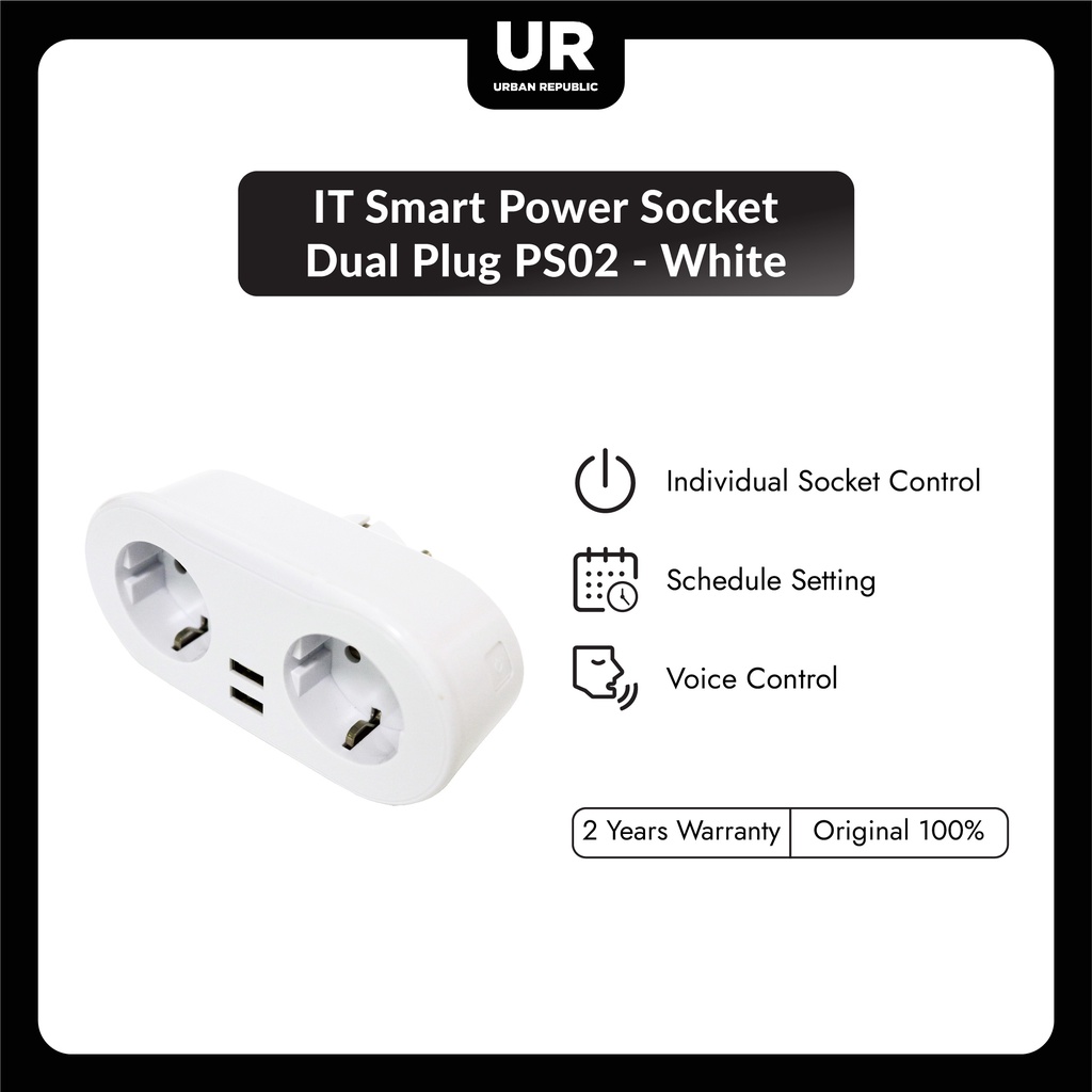 IT Smart Dual Plug PS02 - 2 Power Port 2 Port USB - White