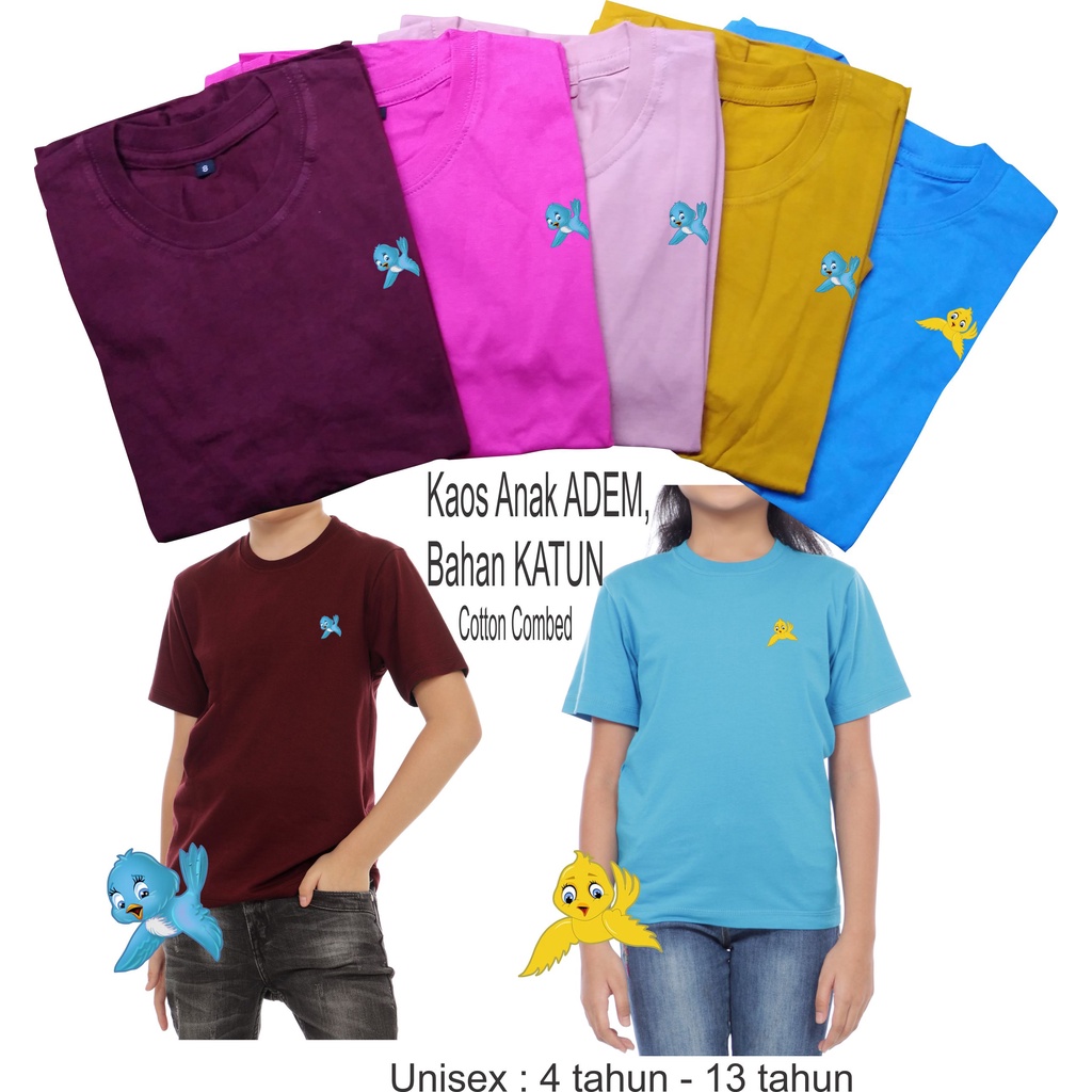 Katun Kaos Anak laki laki perempuan motif Burung1 cotton combed