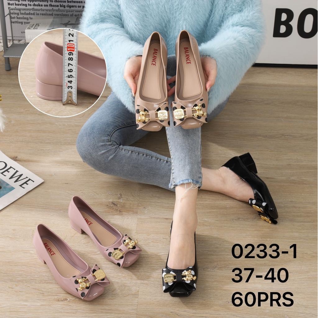 Sandal Selop Jelly Wanita Karet Import Motif Pita Emas BALANCE  / 0233-1