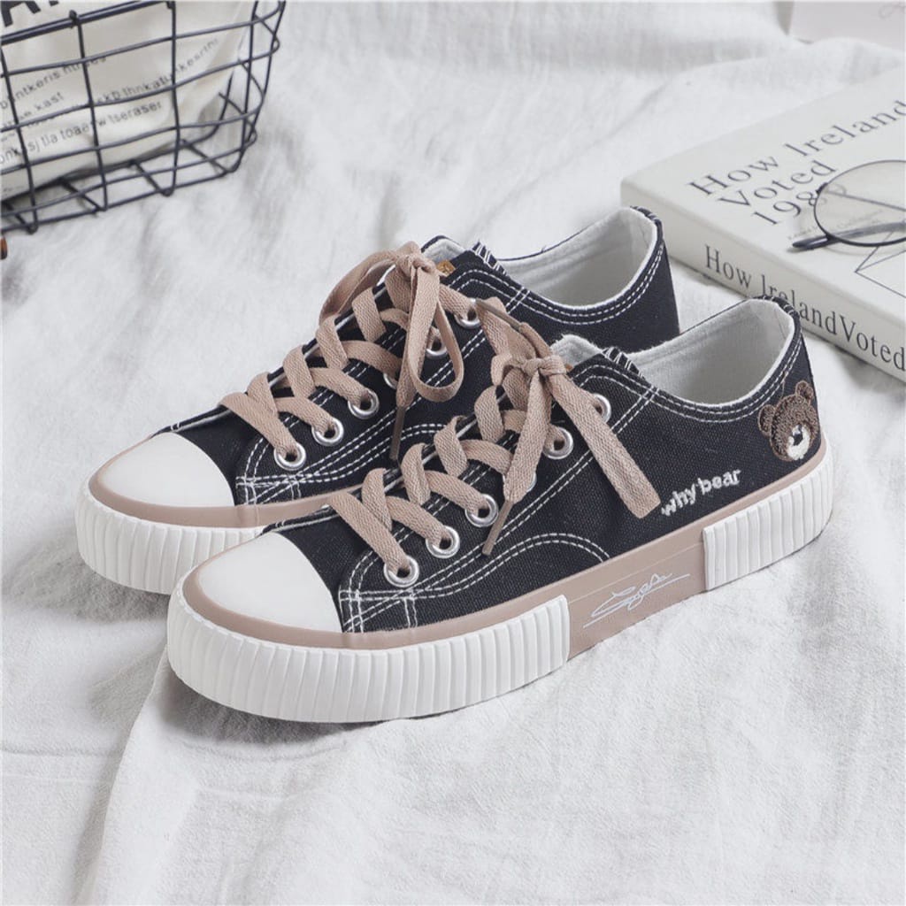 SEPATU SNEAKERS LOW KOREA WANITA WHY TEDDY BEAR