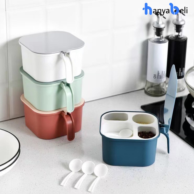 Kotak Tempat Bumbu 4 In 1 Tempat Penyimpanan Bumbu Dapur Sekat 4