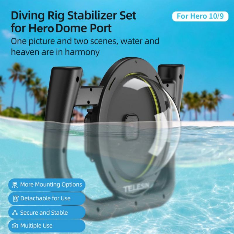 Telesin Rig Stabilizer Underwater Dome Waterproof Housing Case 30M for GoPro - GP-DMP-T10 - Black