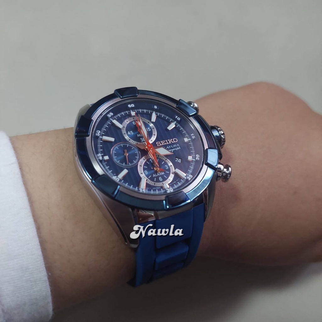 Seiko Velatura SNAF59P1 Blue Chronograph Alarm - Jam Tangan Pria SNAF59