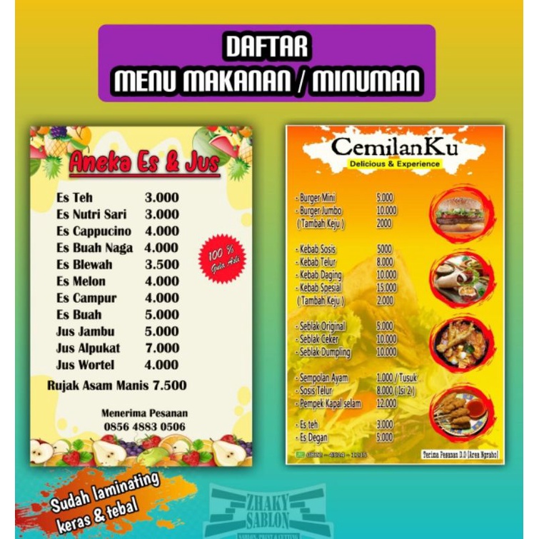 

Daftar menu / buku daftar menu.