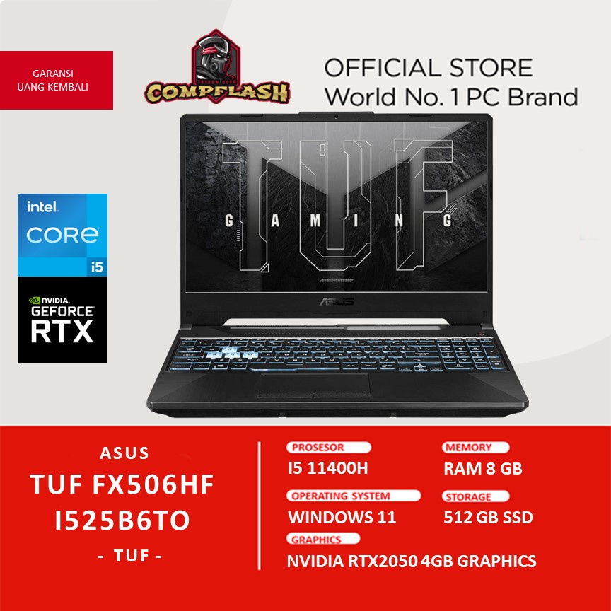 LAPTOP ASUS TUF FX506HF I525B6TO RTX2050 4GB I5 11400H RAM 8GB 512GB SSD FHD 144HZ