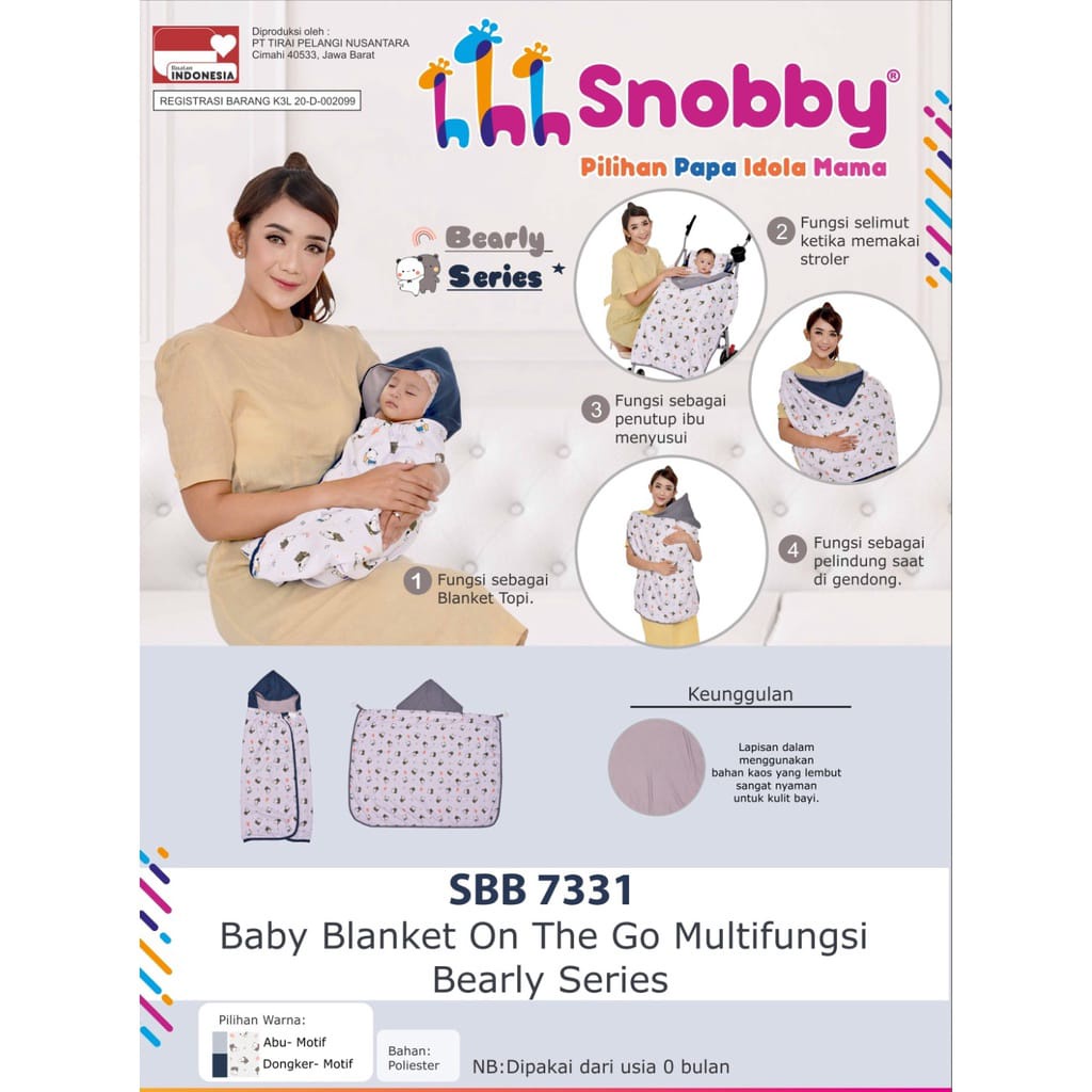 Snobby On The Go Baby Blanket Multifungsi Selimut Bearly Series - SBB 7331