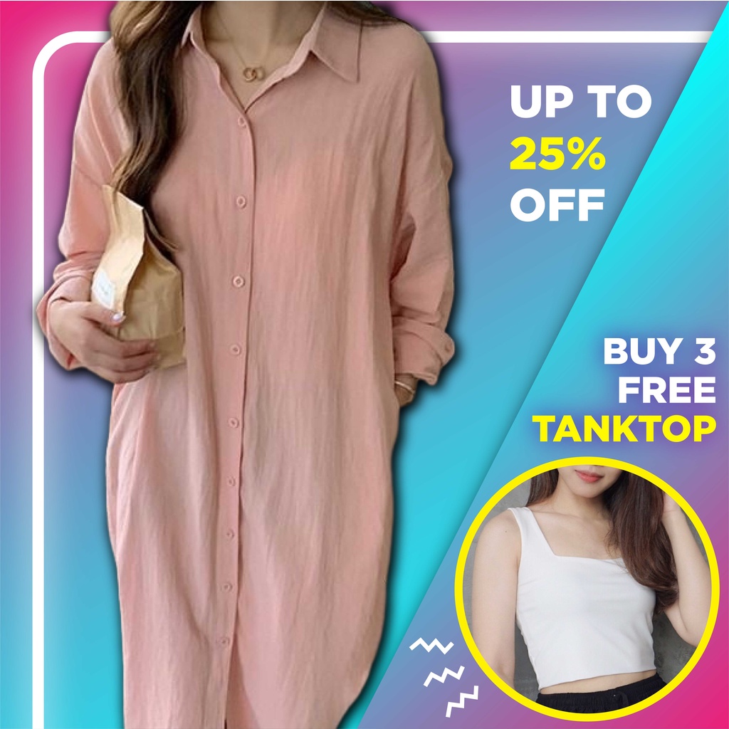 Long Tunik Wanita Polos Bahan Tunic Crinkle Airflow Grade-A Premium T02