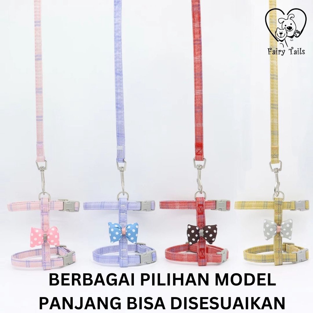 Harness Pita dan Tali Tuntun Untuk Anabul Kucing dan Anjing Travel Outdoor | Pet Cat Dog Leash with Ribbon Harness Y