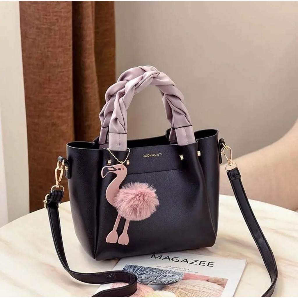 Sale! Handbag Import Tas Wanita Hand Bag Model Terbaru Gantungan Bulu 0187