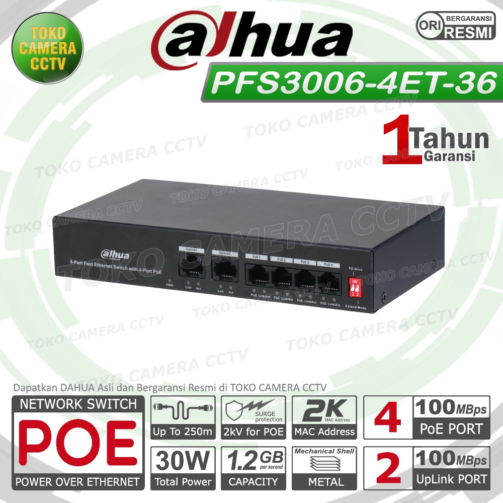 SWITCH POE 4 PORT DAHUA DH-PFS3006-4ET-36