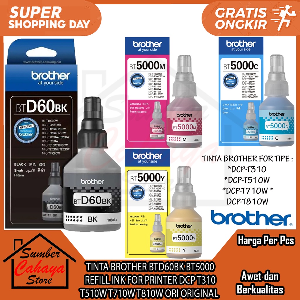 Brother Tinta Printer Btd60bk Bt5000 Refill Ink For Dcp T310 T510w T710w T810w T- 420w Reffil Pewarn