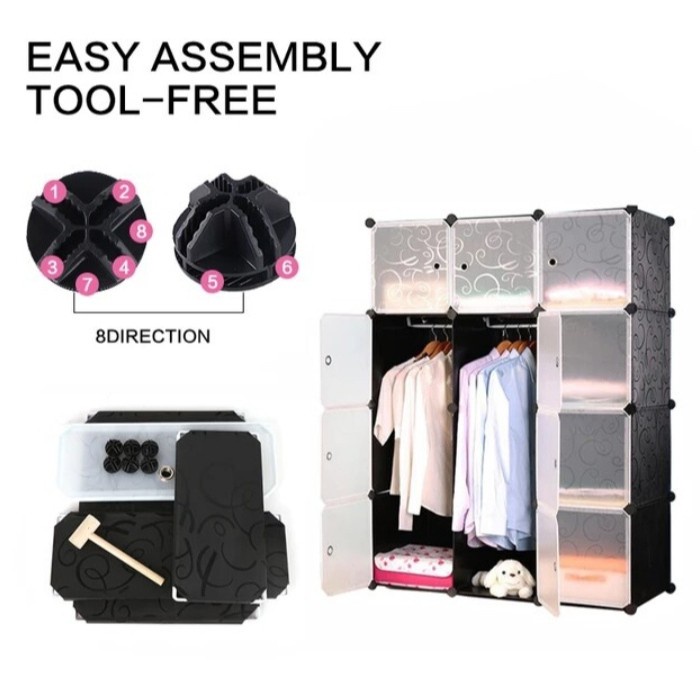 Lemari Baju Pakaian Plastik Susun DIY Almari Pakaian Plastik Serbaguna