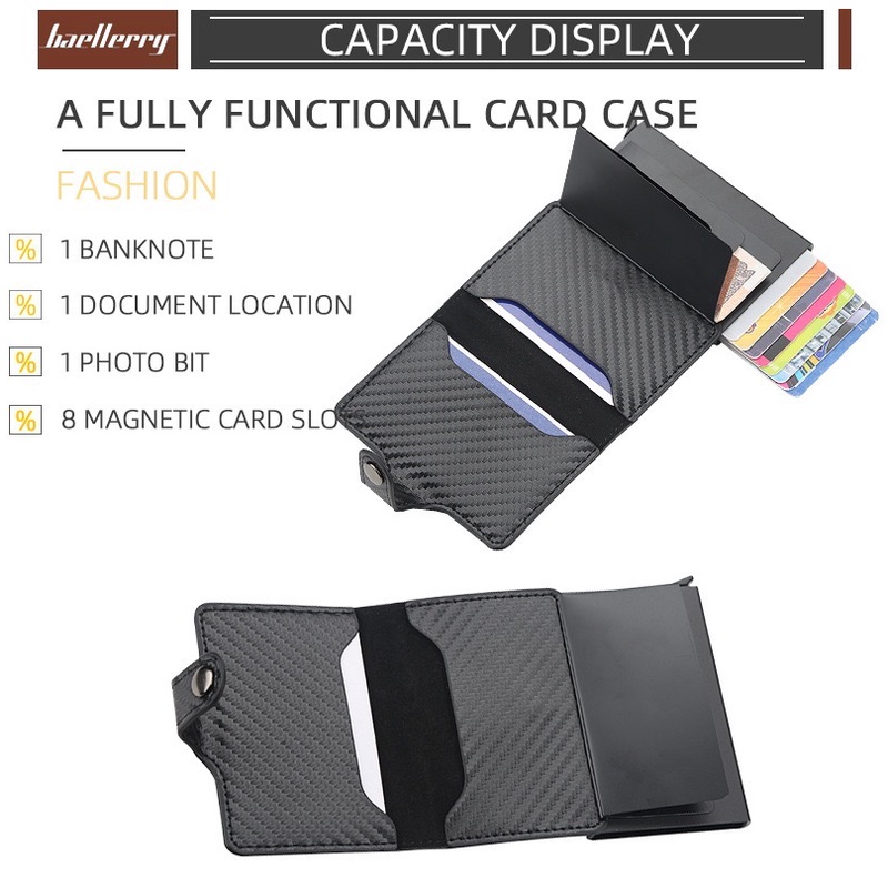 IMPOR ORIGINAL BAELLERRY K9131 DOMPET KARTU RFID DENGAN PELONTAR MOTIF KAIN SERAT FIBER CARBON